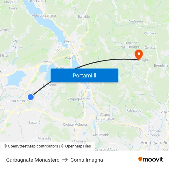 Garbagnate Monastero to Corna Imagna map