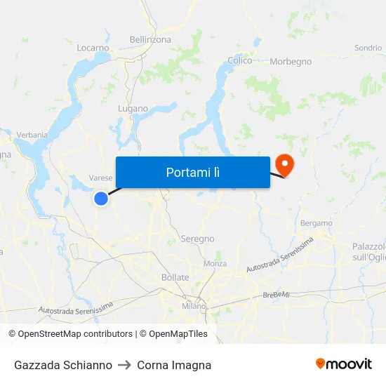 Gazzada Schianno to Corna Imagna map