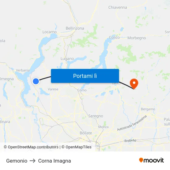 Gemonio to Corna Imagna map