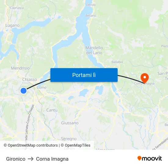 Gironico to Corna Imagna map