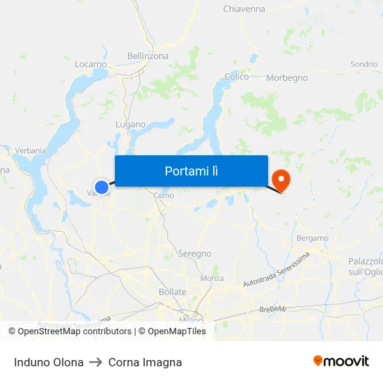 Induno Olona to Corna Imagna map