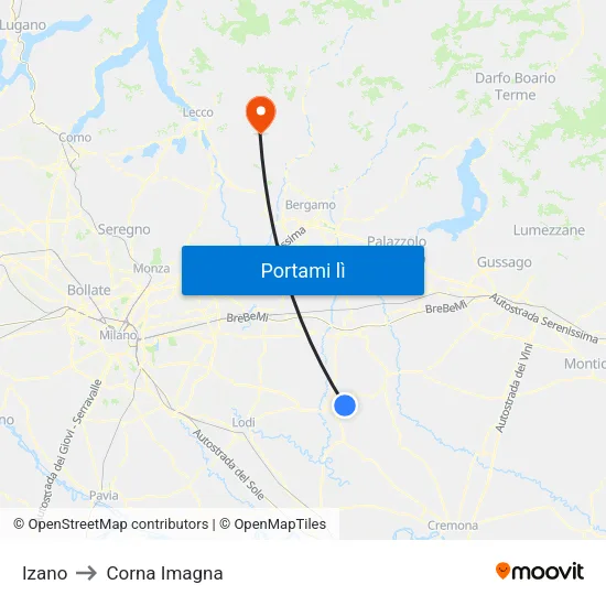 Izano to Corna Imagna map