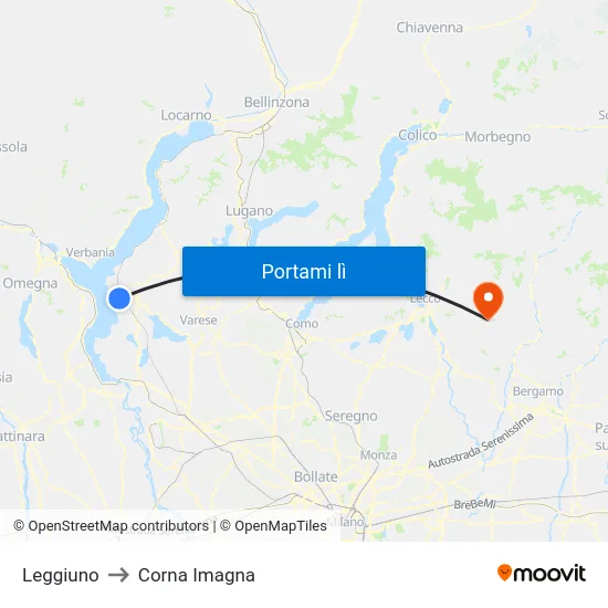 Leggiuno to Corna Imagna map