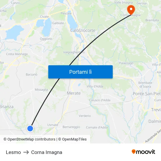 Lesmo to Corna Imagna map