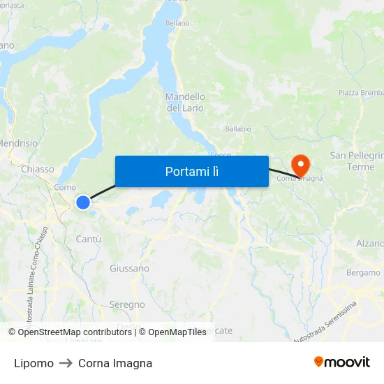 Lipomo to Corna Imagna map