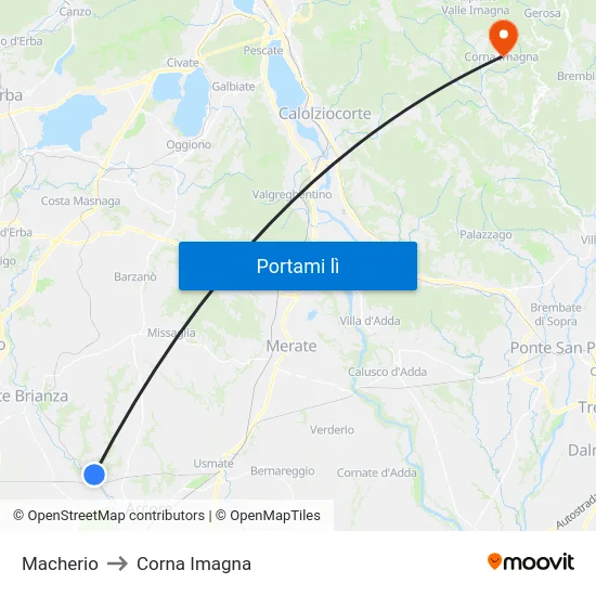 Macherio to Corna Imagna map