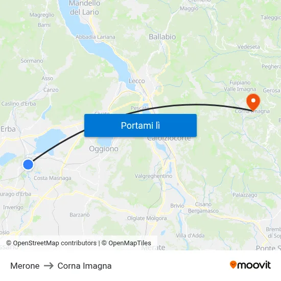 Merone to Corna Imagna map