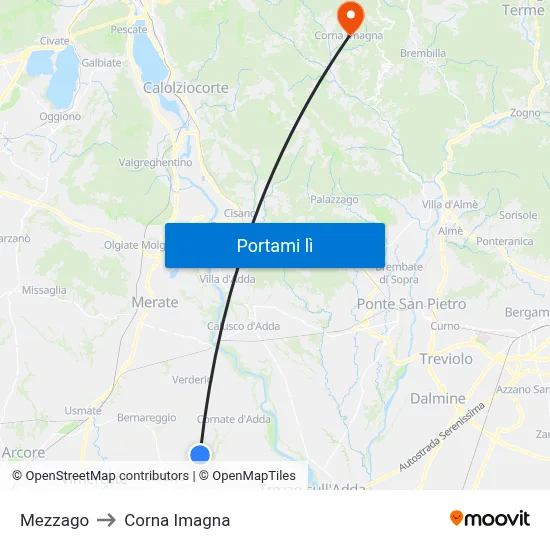 Mezzago to Corna Imagna map