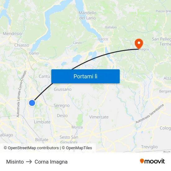 Misinto to Corna Imagna map