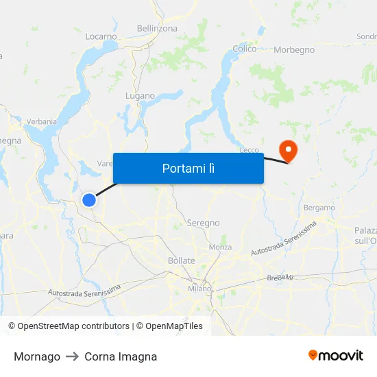 Mornago to Corna Imagna map