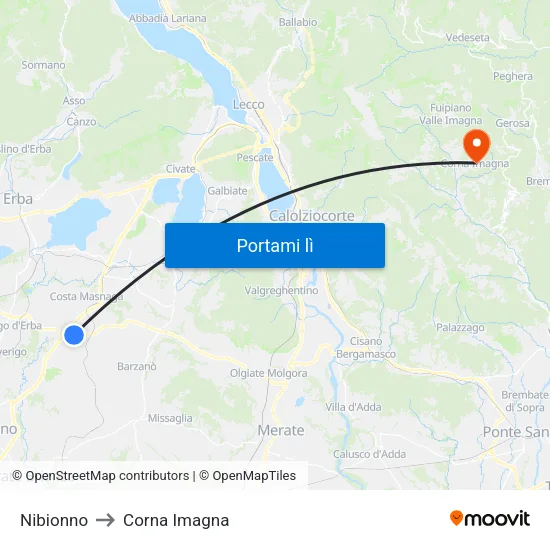 Nibionno to Corna Imagna map