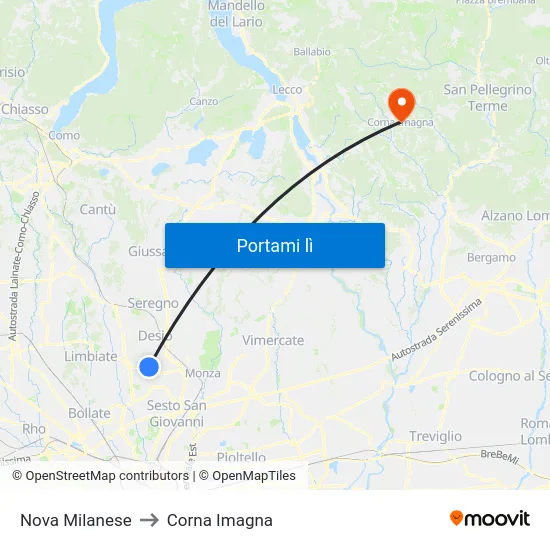 Nova Milanese to Corna Imagna map