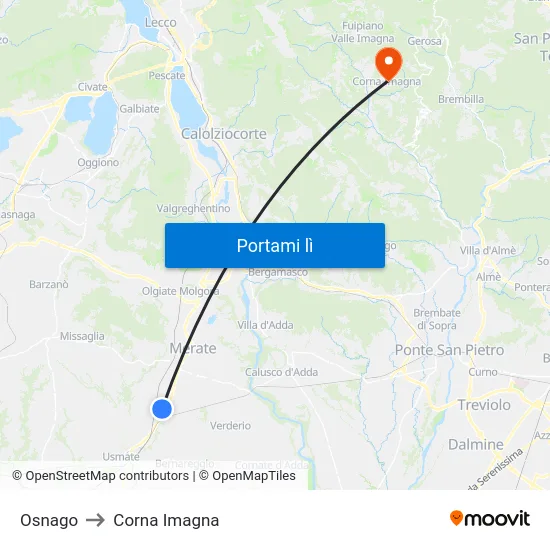 Osnago to Corna Imagna map