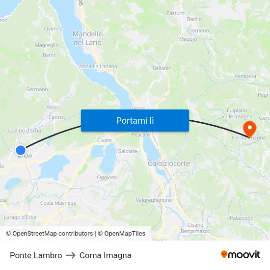 Ponte Lambro to Corna Imagna map