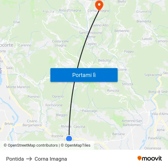 Pontida to Corna Imagna map