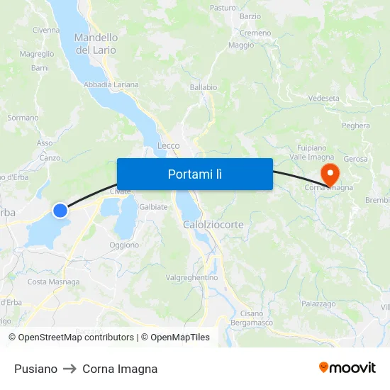 Pusiano to Corna Imagna map
