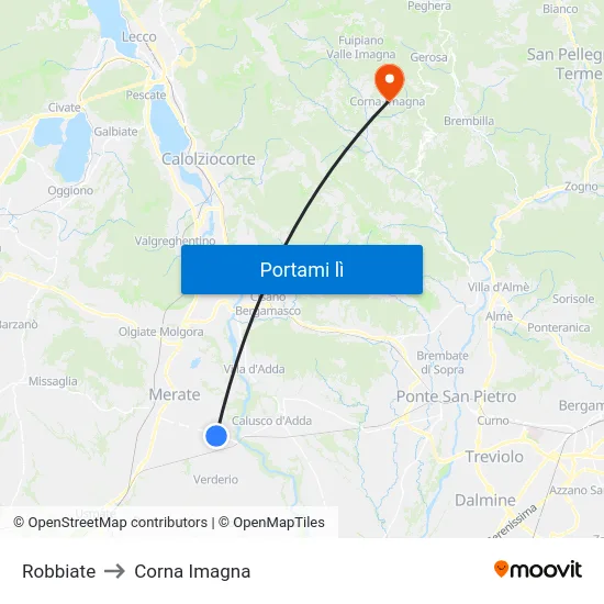 Robbiate to Corna Imagna map