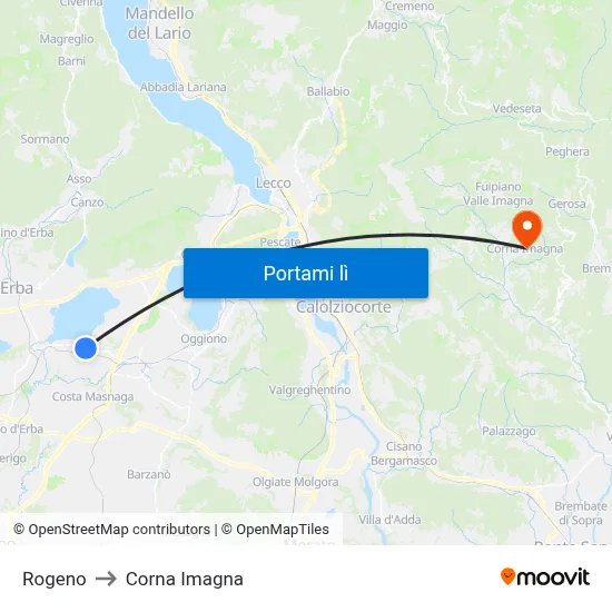 Rogeno to Corna Imagna map