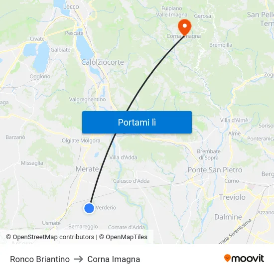 Ronco Briantino to Corna Imagna map