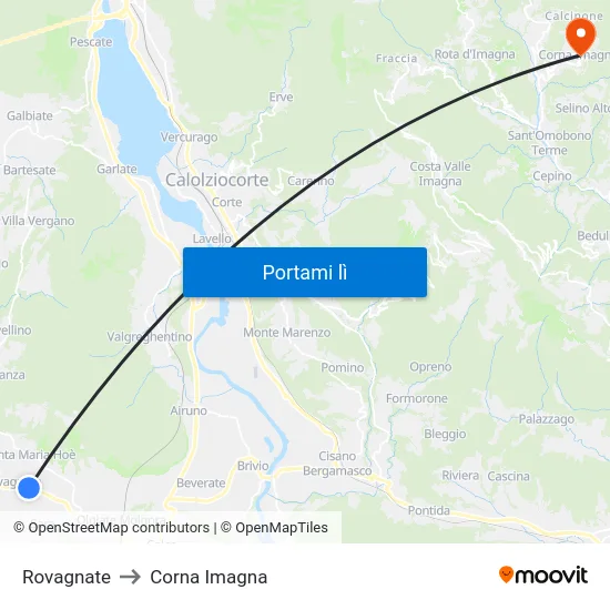 Rovagnate to Corna Imagna map