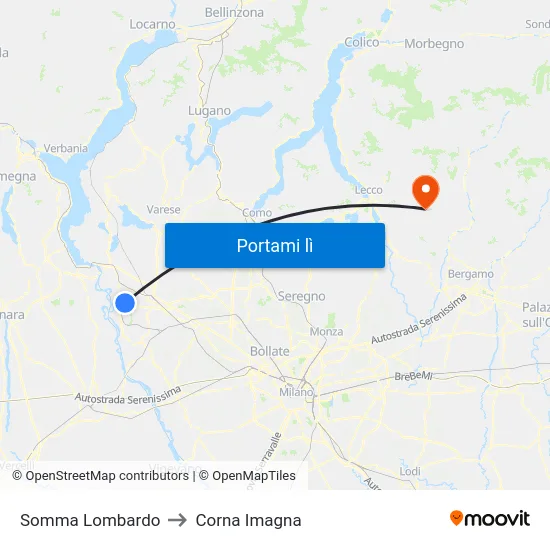 Somma Lombardo to Corna Imagna map