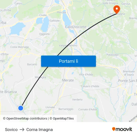 Sovico to Corna Imagna map