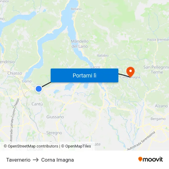 Tavernerio to Corna Imagna map