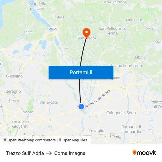 Trezzo Sull' Adda to Corna Imagna map