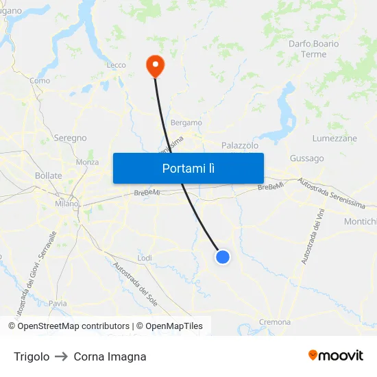 Trigolo to Corna Imagna map
