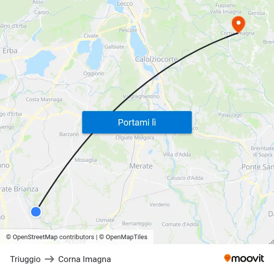 Triuggio to Corna Imagna map