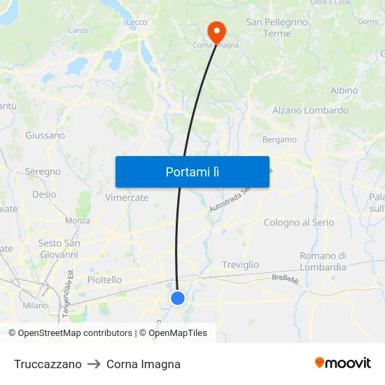 Truccazzano to Corna Imagna map