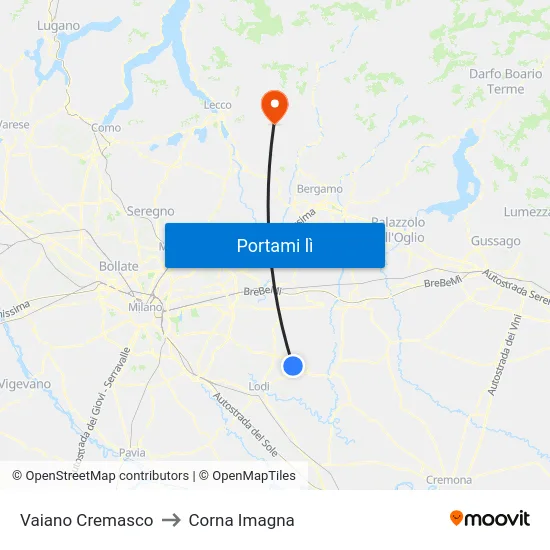 Vaiano Cremasco to Corna Imagna map