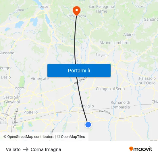 Vailate to Corna Imagna map