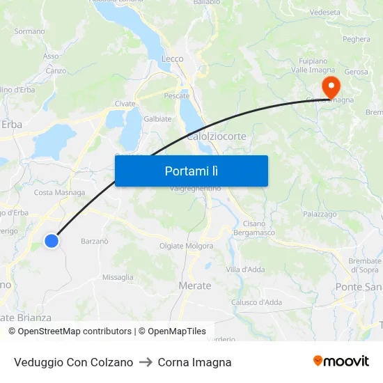 Veduggio Con Colzano to Corna Imagna map