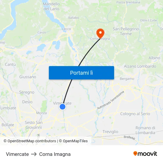 Vimercate to Corna Imagna map