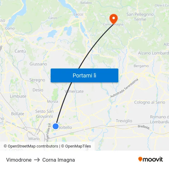 Vimodrone to Corna Imagna map