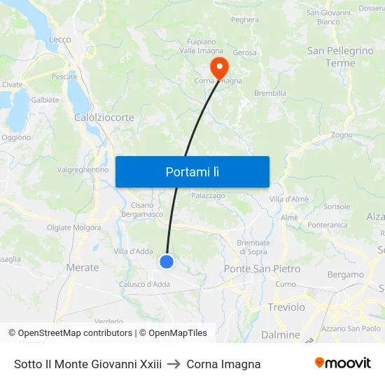 Sotto Il Monte Giovanni Xxiii to Corna Imagna map