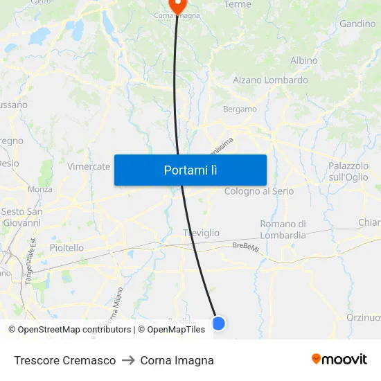 Trescore Cremasco to Corna Imagna map
