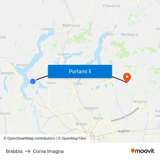 Brebbia to Corna Imagna map