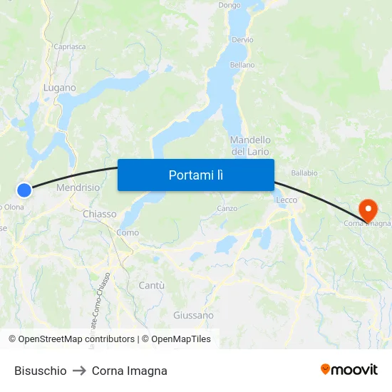 Bisuschio to Corna Imagna map