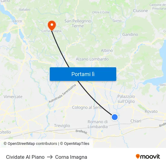 Cividate Al Piano to Corna Imagna map