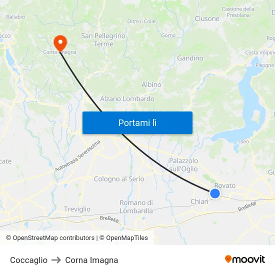 Coccaglio to Corna Imagna map