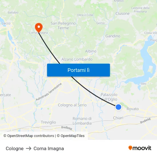 Cologne to Corna Imagna map