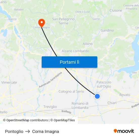 Pontoglio to Corna Imagna map