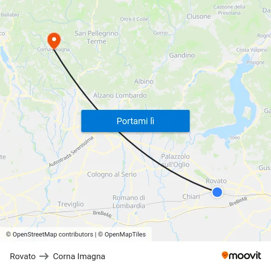 Rovato to Corna Imagna map