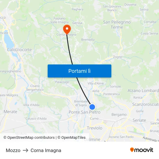 Mozzo to Corna Imagna map