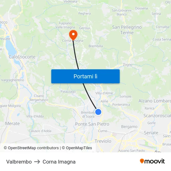 Valbrembo to Corna Imagna map