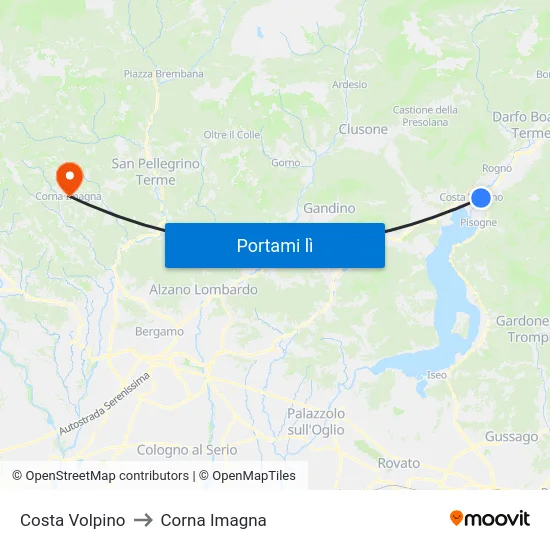 Costa Volpino to Corna Imagna map