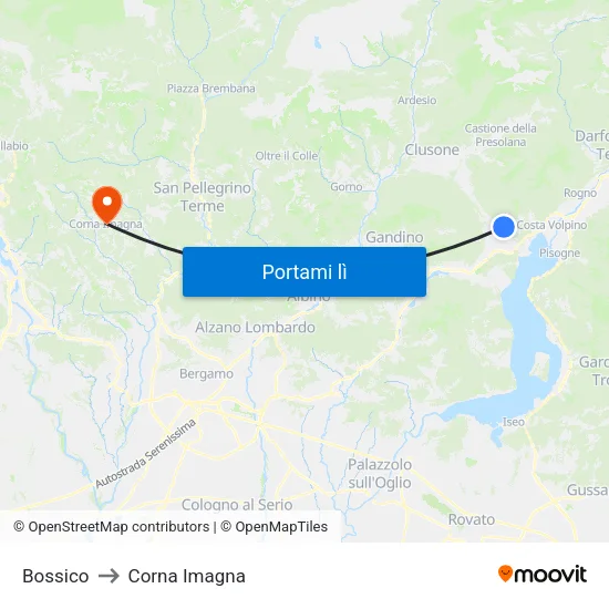Bossico to Corna Imagna map