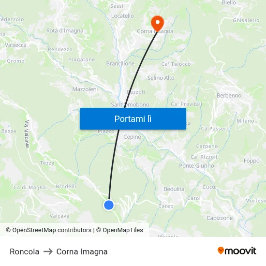 Roncola to Corna Imagna map